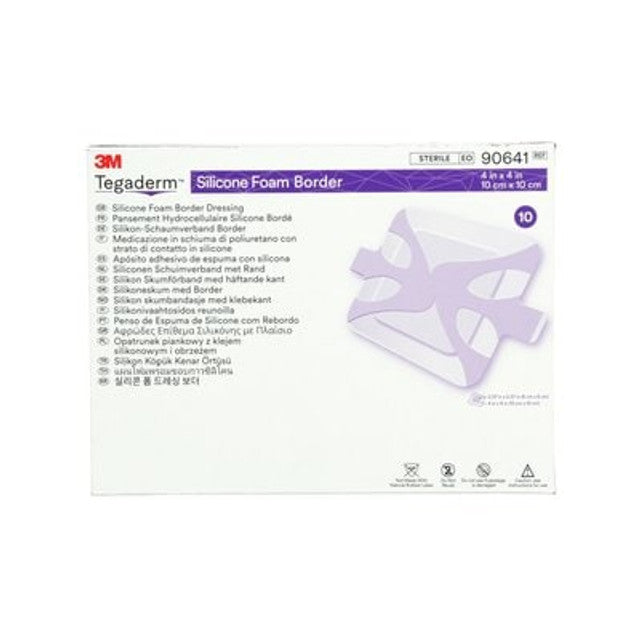 3M™ Tegaderm™ Silicone Foam Border Dressing, 90641, square, 4 in x 4 in (10 cm x 10 cm)BX/10