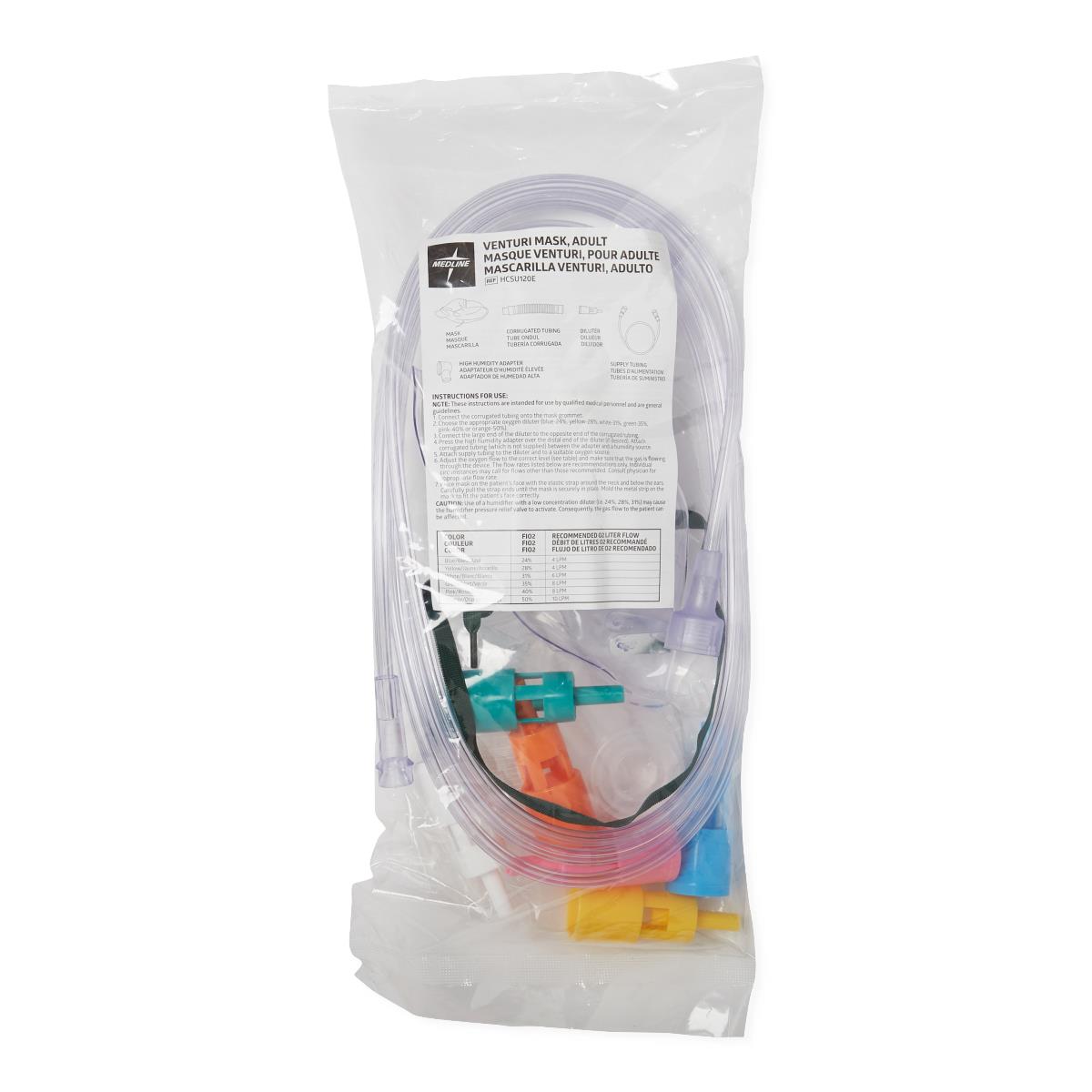 Medline HCS4600B Adult Disposable Oxygen Masks, Adult, Medium, 7' Tubing (Case of 50)