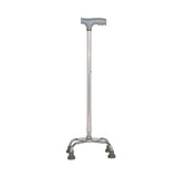 Height Adjustable Aluminum Quad Cane With Small Base & Comfortable T-Handle, Silver