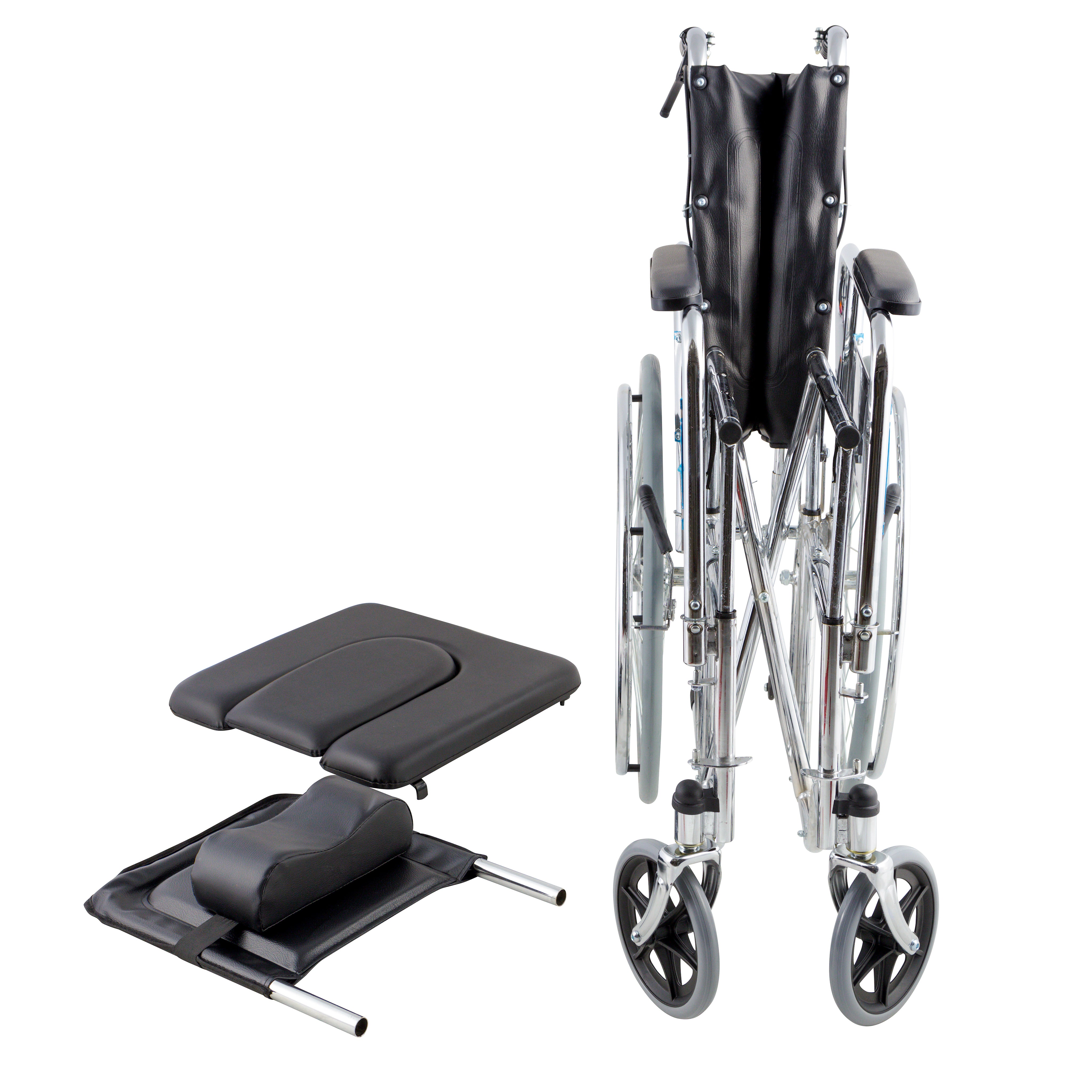 Multifunctional Reclining Commode Wheelchair With “U” Seat Panel, Detachable Armrests & Detachable Elevating Footrests