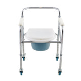 Folding Steel Commode Chair With Plastic Armrests & 3” Wheels