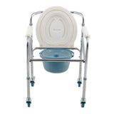 Folding Steel Commode Chair With Plastic Armrests & 3” Wheels